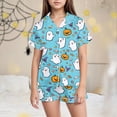 thumbnail image 2 of TOWED22 Kids Halloween Pajamas Sets Baby Boy Girl Button-Down Silk Sleepwear 2 Piece Short Sleeve Loungewear Clothes Set for 2-13 Years Teens(Light Blue,6-7 Y), 2 of 5
