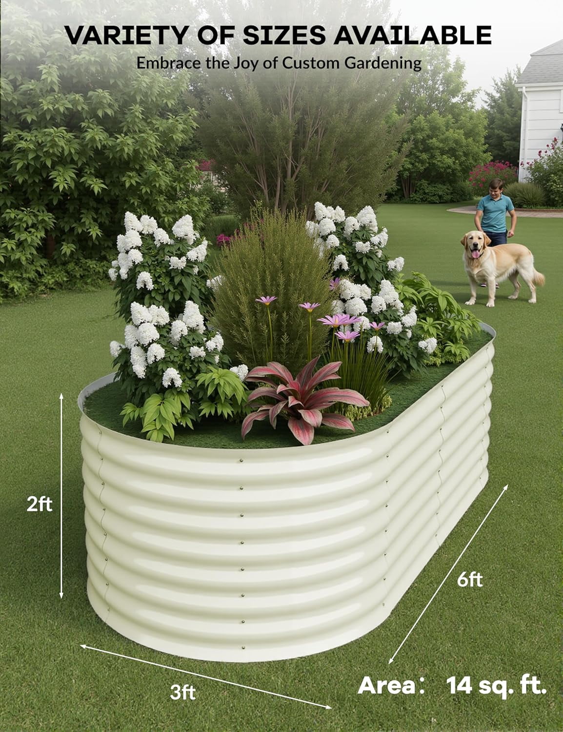 Lumiparty 2 Pack Metal Galvanized Raised Garden Bed, 6x3x2ft Ground Planter Box for Outdoor Vegetables Flowers, Beige