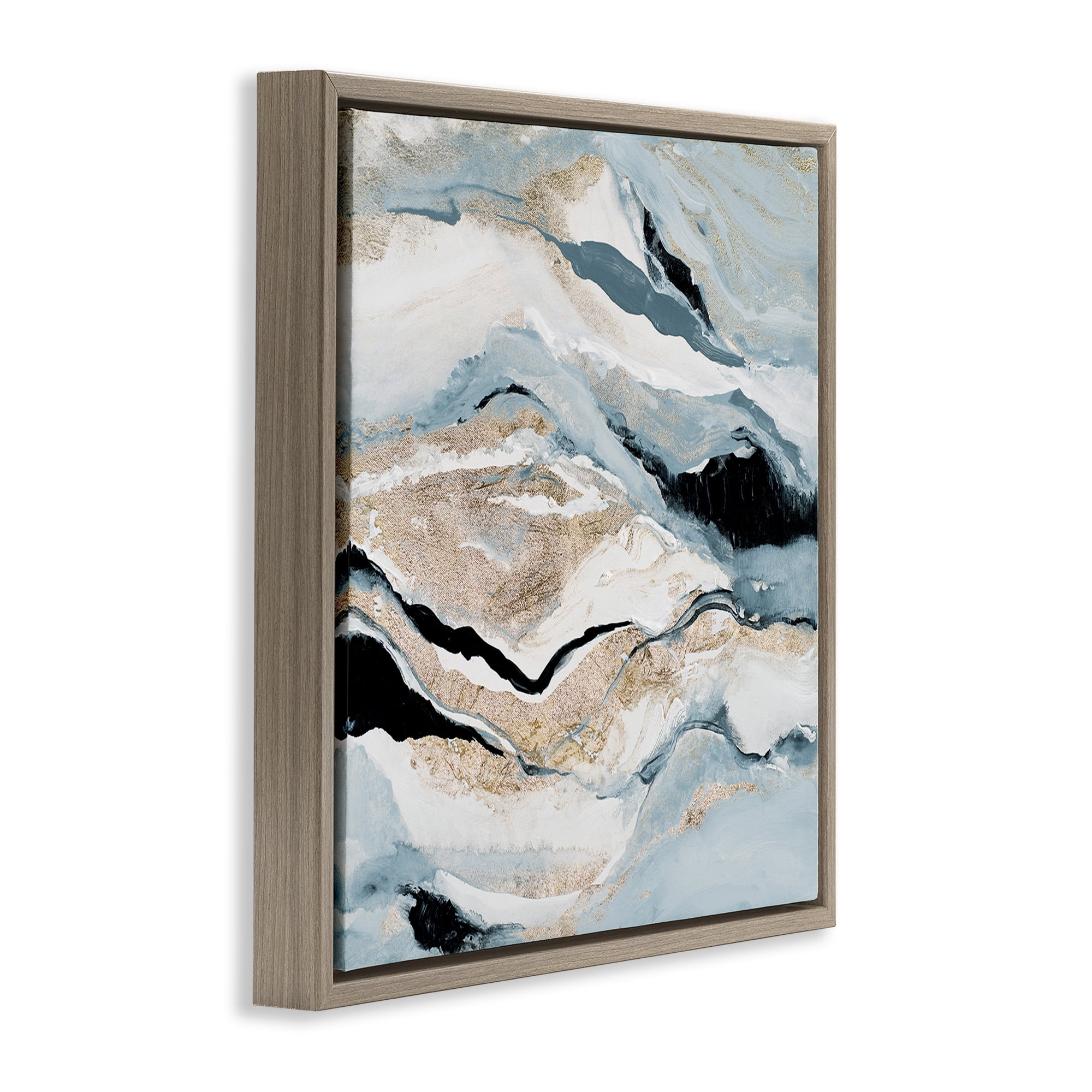 Stupell Industries Blue Natural Geode Pattern Abstract Painting Brown Floater Framed Canvas Art Print Wall Art, 25 x 25