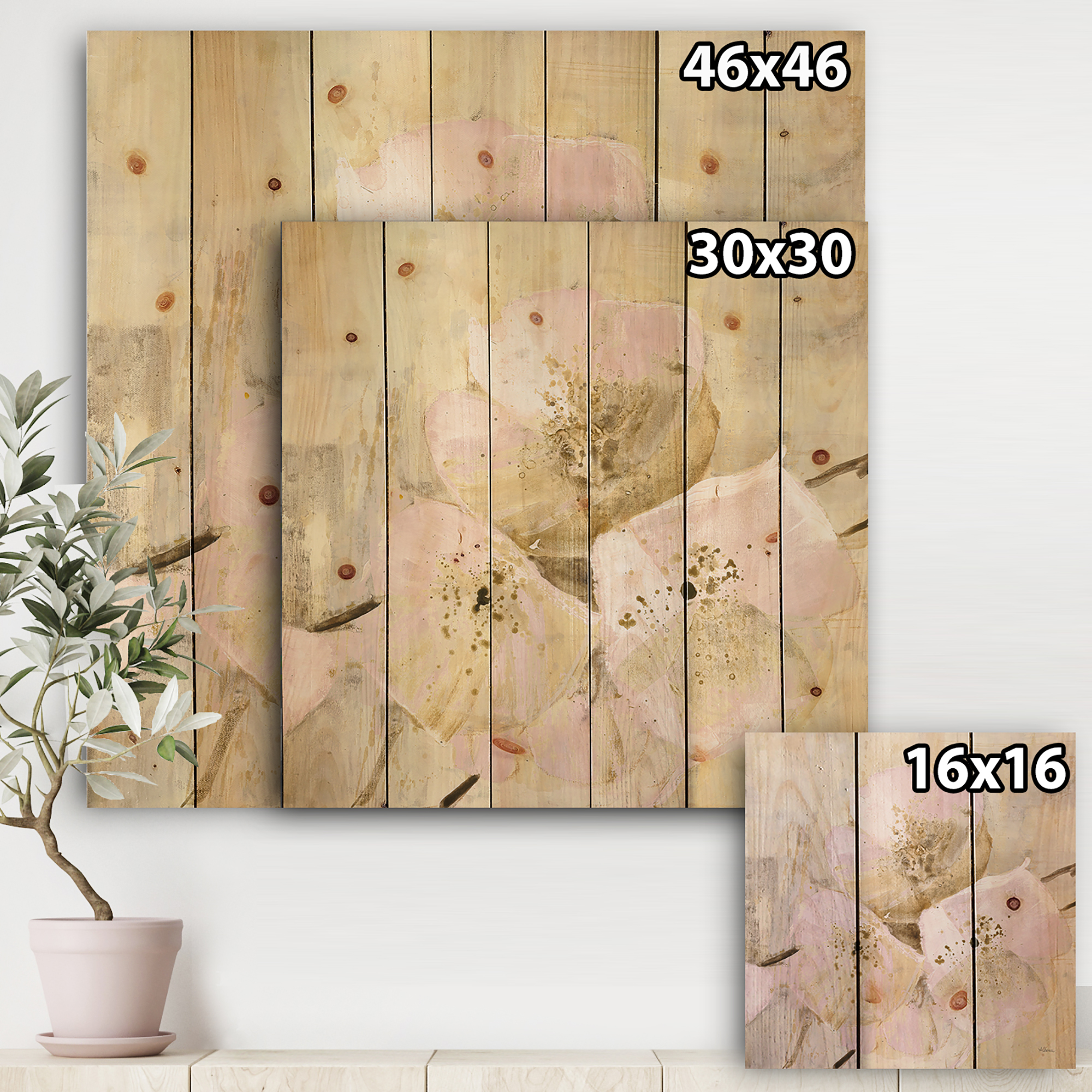 Designart 'Elegance III Pink' Shabby Chic Print on Natural Pine Wood