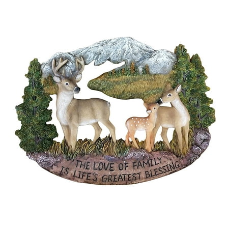 Pine Ridge Deer Family Wall Hanging Plaque Home Decor Inscribed The Love of Family is Life's Greatest Blessing Figurine Collectibles - Barefoot Animals Wildlife Decoration Gift