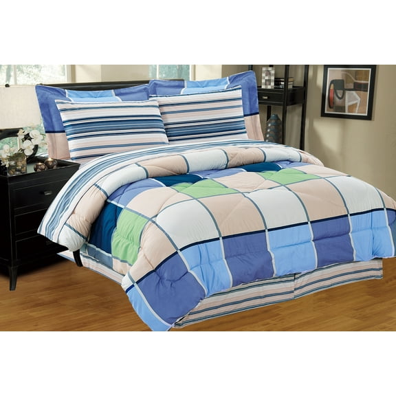 8-Piece Adam Plaid Bed-in-a-Bag Comforter Set with Sheets & Pillowcases, Queen