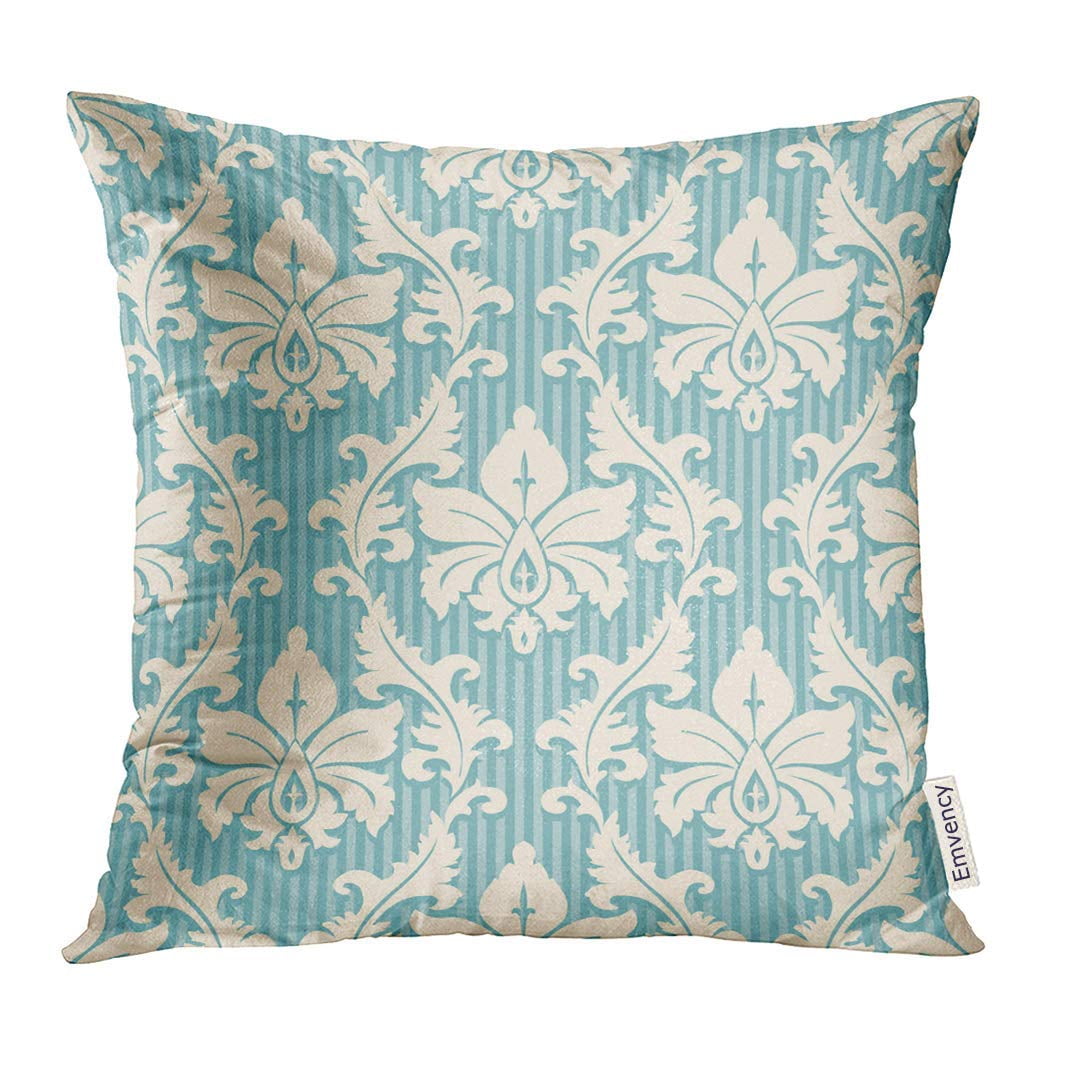 BSDHOME Vintage Floral Pattern Light Yellow and Blue Striped Damask