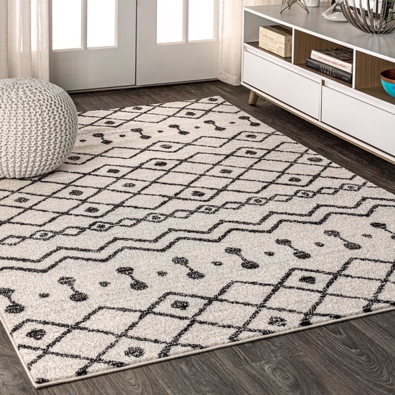 JONATHAN Y MOROCCAN HYPE 5 x 8 Area Rug, Aksil Moroccan Beni Souk - Cream/Black, MOH208A-5