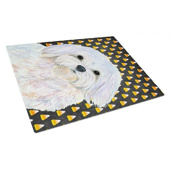 Caroline's Treasures Maltese Candy Corn Halloween Portrait Glass Cutting Board Large