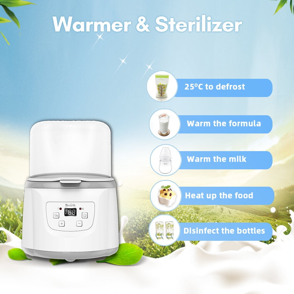 LAZIOEGR 4-in-1 Baby Bottle Warmer and Steam Sterilizer, Fast Baby Food Heater with 2-Bottle Capacity LED Screen Adjustable Temperature (7.48 x 7.48 x 6.3 inches / 19 x 19 x 16 cm), White EU Plug