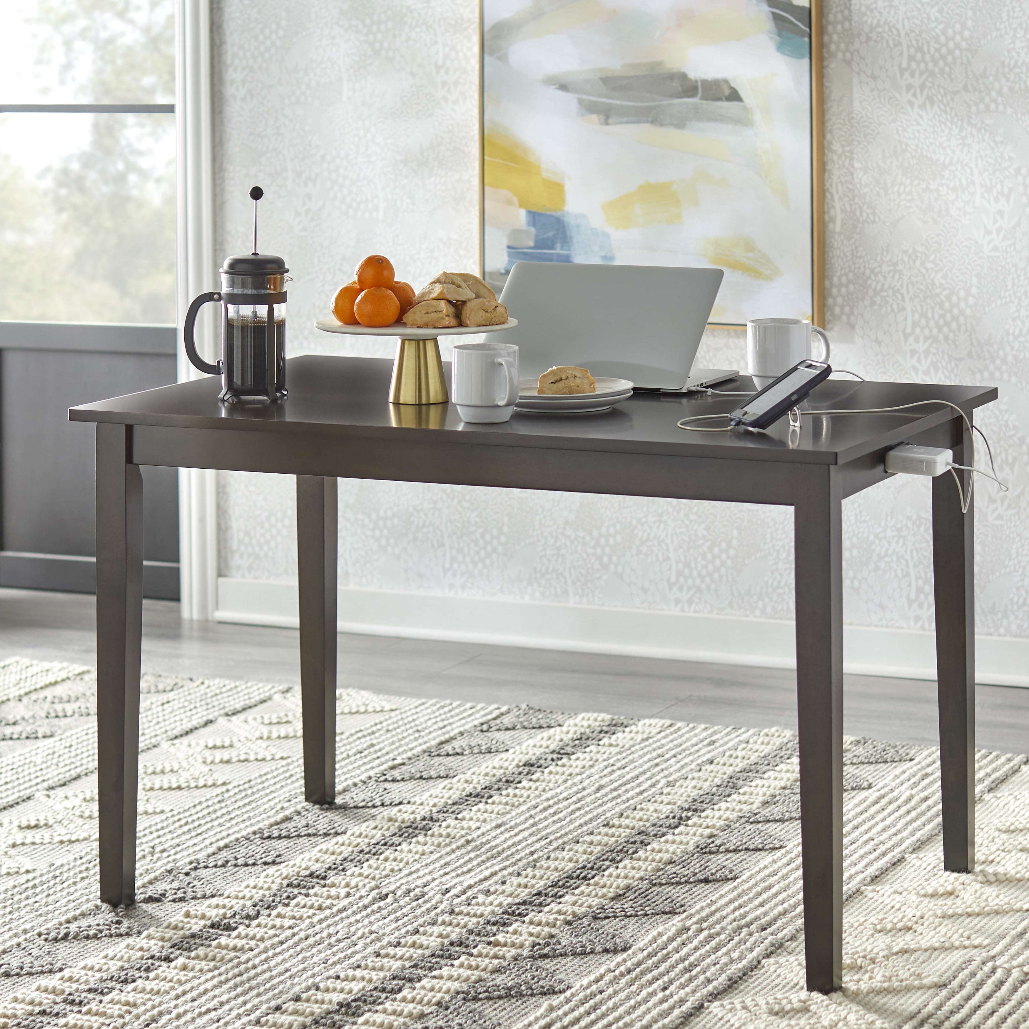 TMS Ruston Rectangular Dining Room Table with USB Ports, Espresso Brown