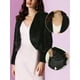 thumbnail image 2 of Chaqueta recortada para mujer Abrigo de invierno Bolero de manga larga con frente abierto de piel sintética Negro S, 2 of 6