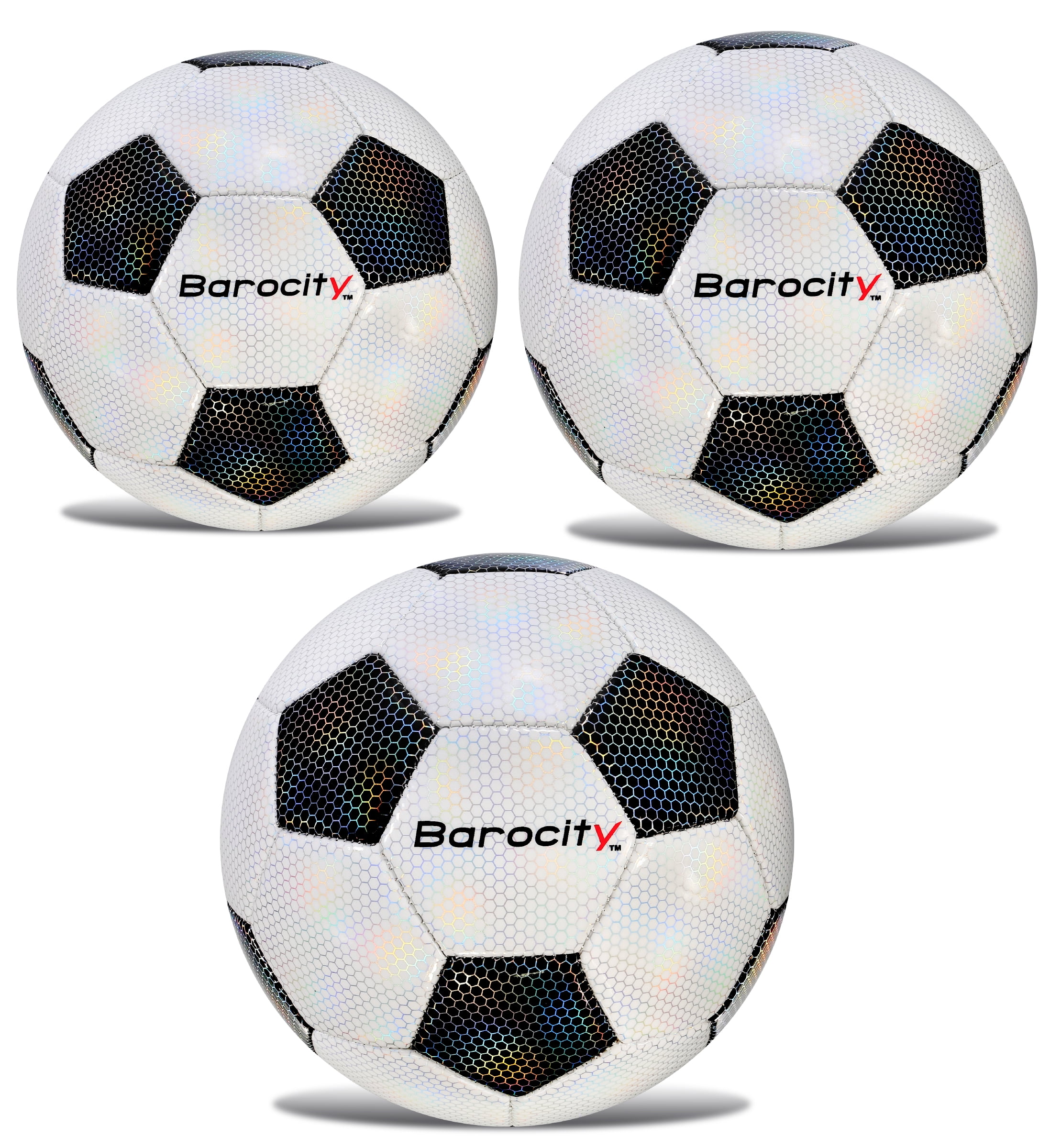 Barocity Iridescent Soccer Balls Set of 3 Classic Black and White