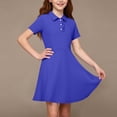 thumbnail image 2 of Girl's Polos Dress School Uniform Lapel Short Sleeve Polo-Collared Midi Dresses Back To School Fahsion Casual Dresses (5-6 Years, Dark Blue), 2 of 9