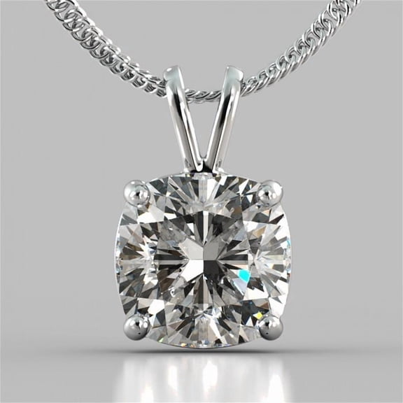 2.00 Ct Cushion Cut Lab Created Diamond Solitaire Pendant 14K White Gold Plated