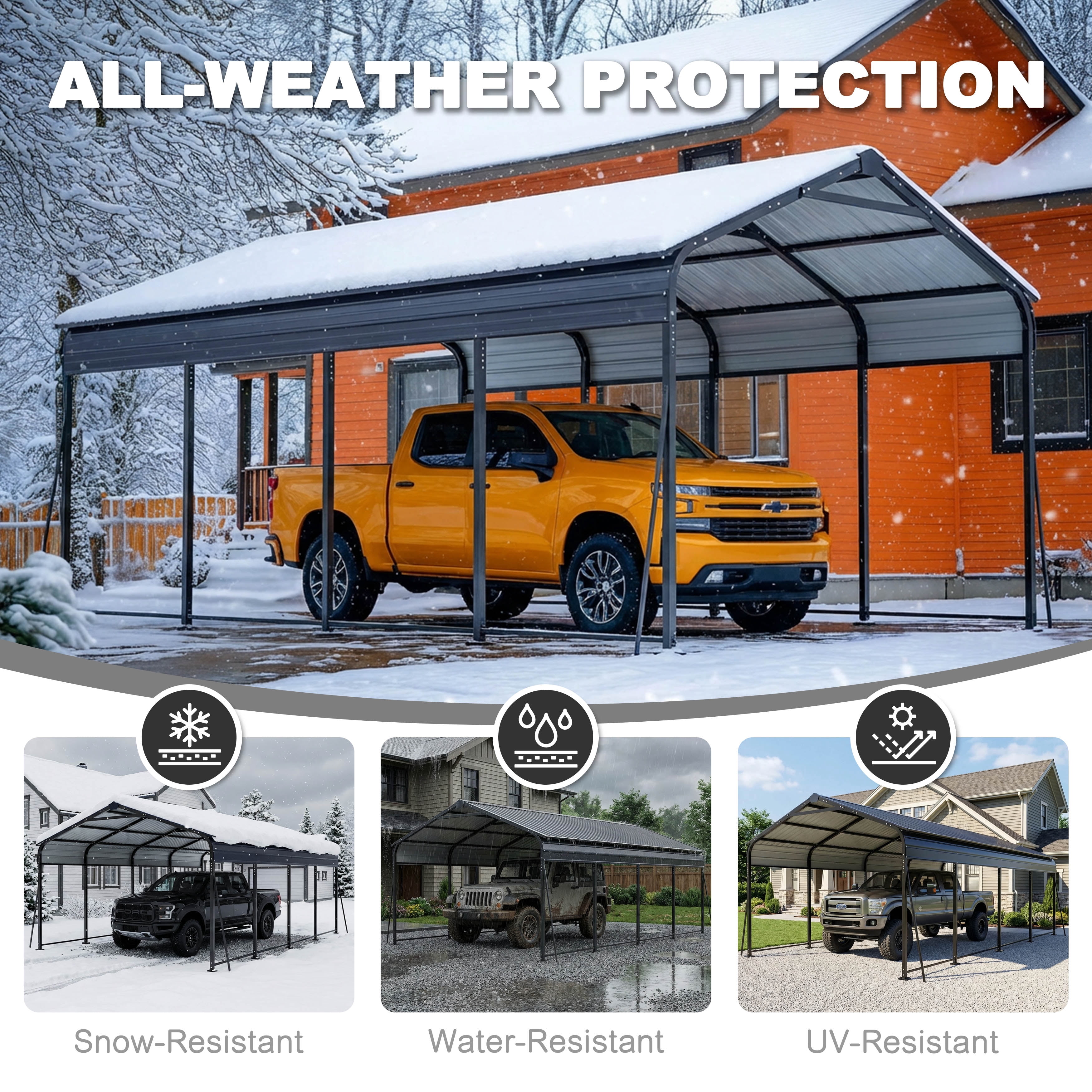 Nuu Garden 20 x 12 FT Steel Carport, Oversized Carport Garage with Enhanced Base, Outdoor All-Weather Car Shelter, Heavy Duty Carports Canopy, Dark Gray and Black