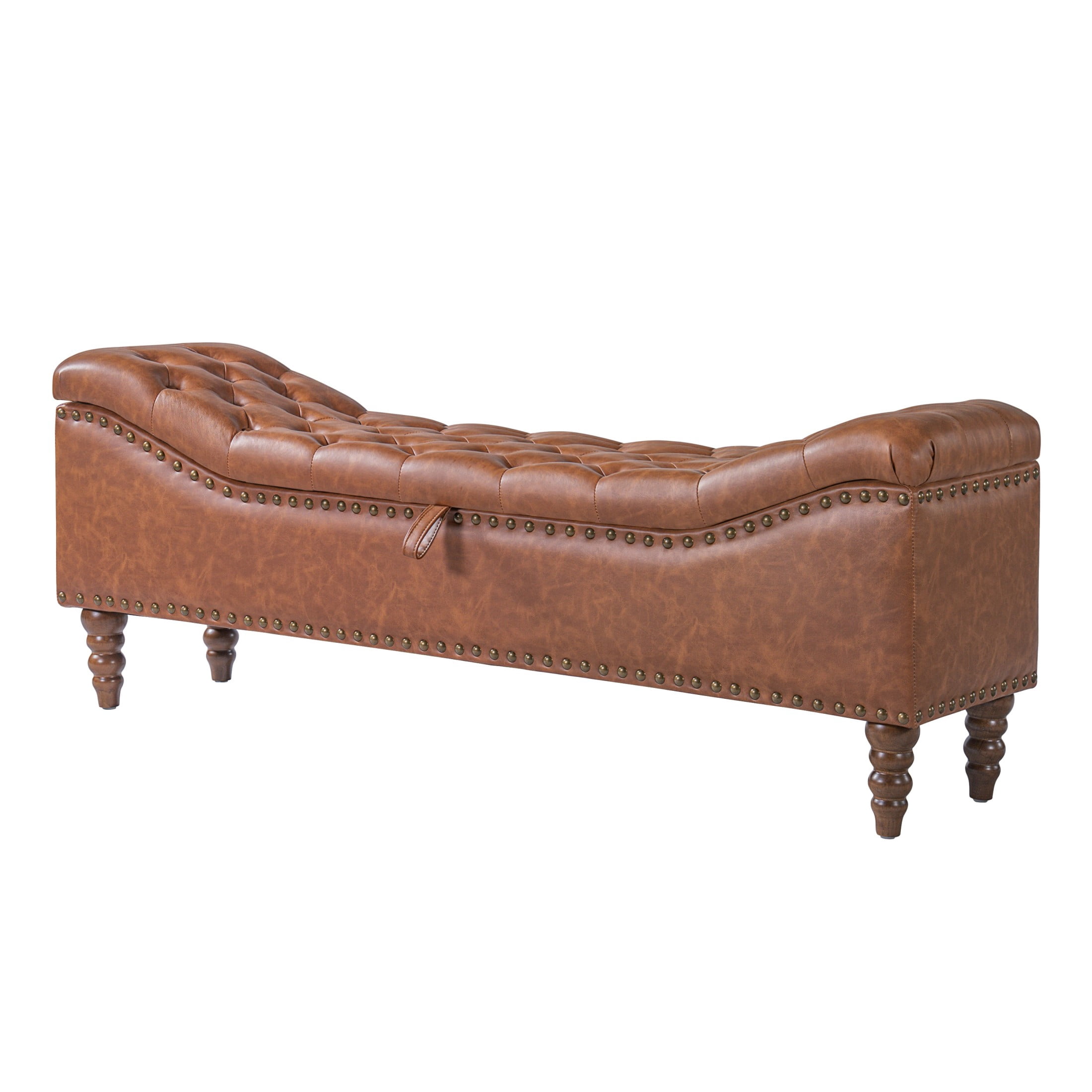 Christopher Knight Home PU Leather Storage Bench, Button-Tufted Ottoman with Nailhead Trim, Brown