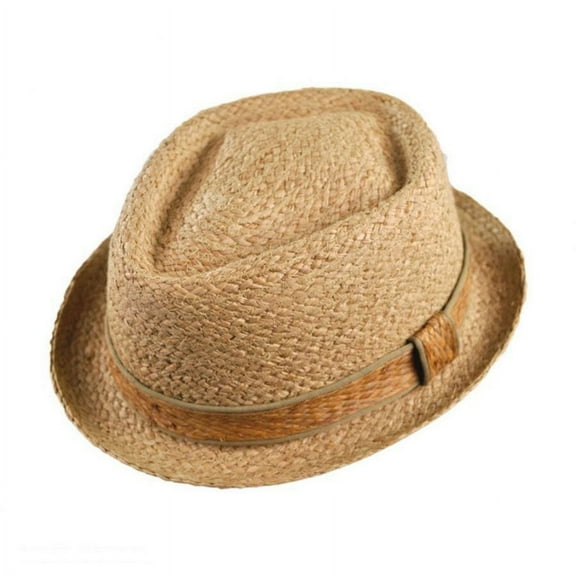 Raffia Straw Diamond Crown Fedora Hat - S - Natural