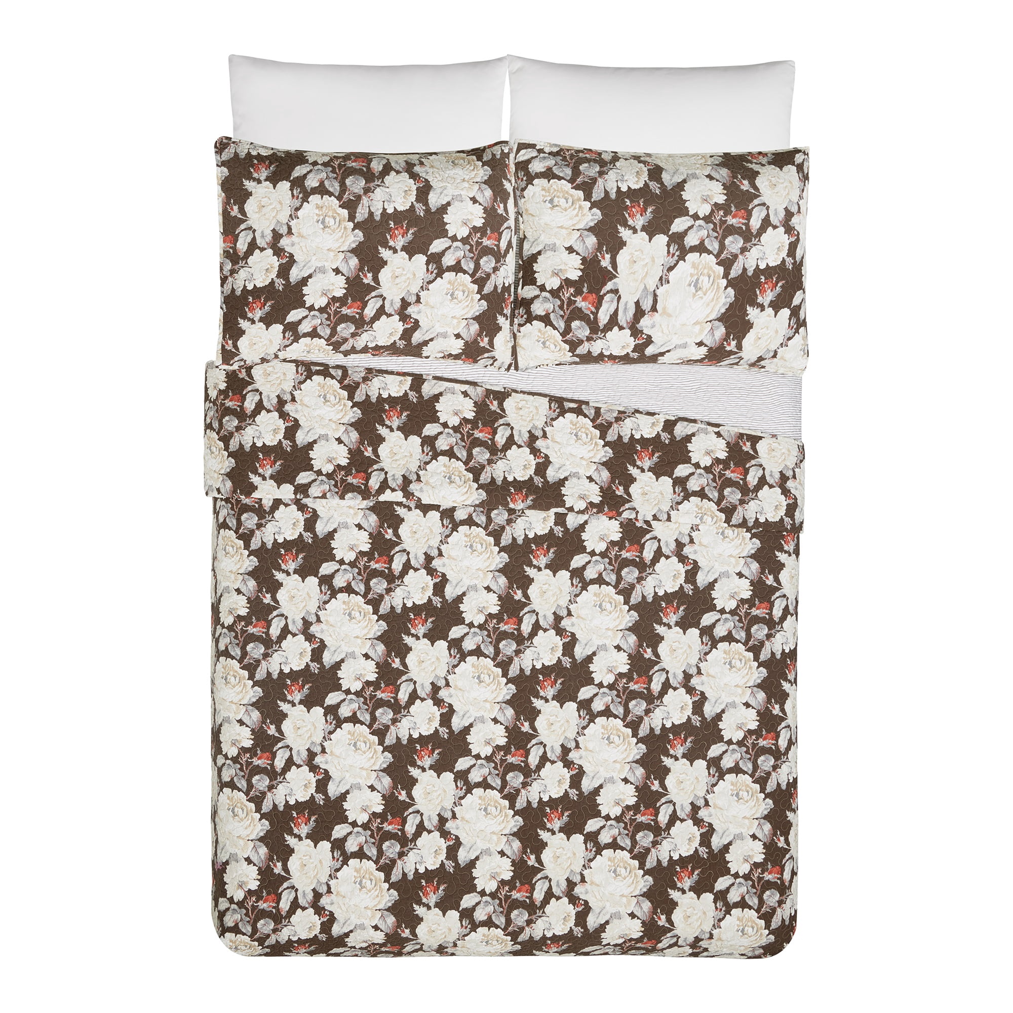 Modern Heirloom Rambling Rose Brown 2-Piece Quilt Set, Twin