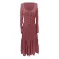 thumbnail image 5 of Women Gala Dresses Western Style Button Front Ruffle Detail Long Sleeve Maxi Dress Vintage Wedding Guest Dress Party Formal Dress Pink M, 5 of 5