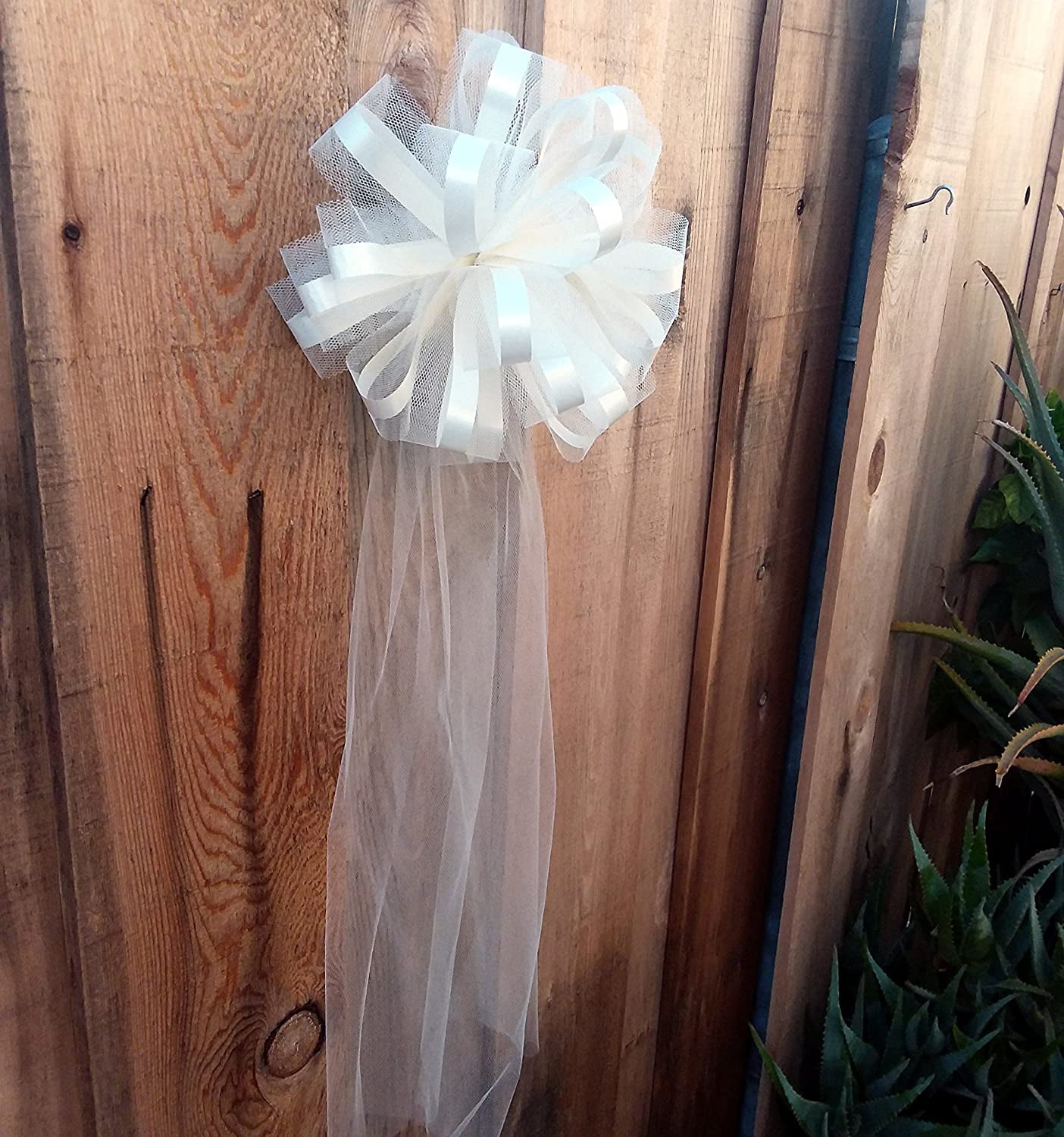 Wedding Bows - Pew Bows - Wired Mystic White Lace Bows 10 Inch