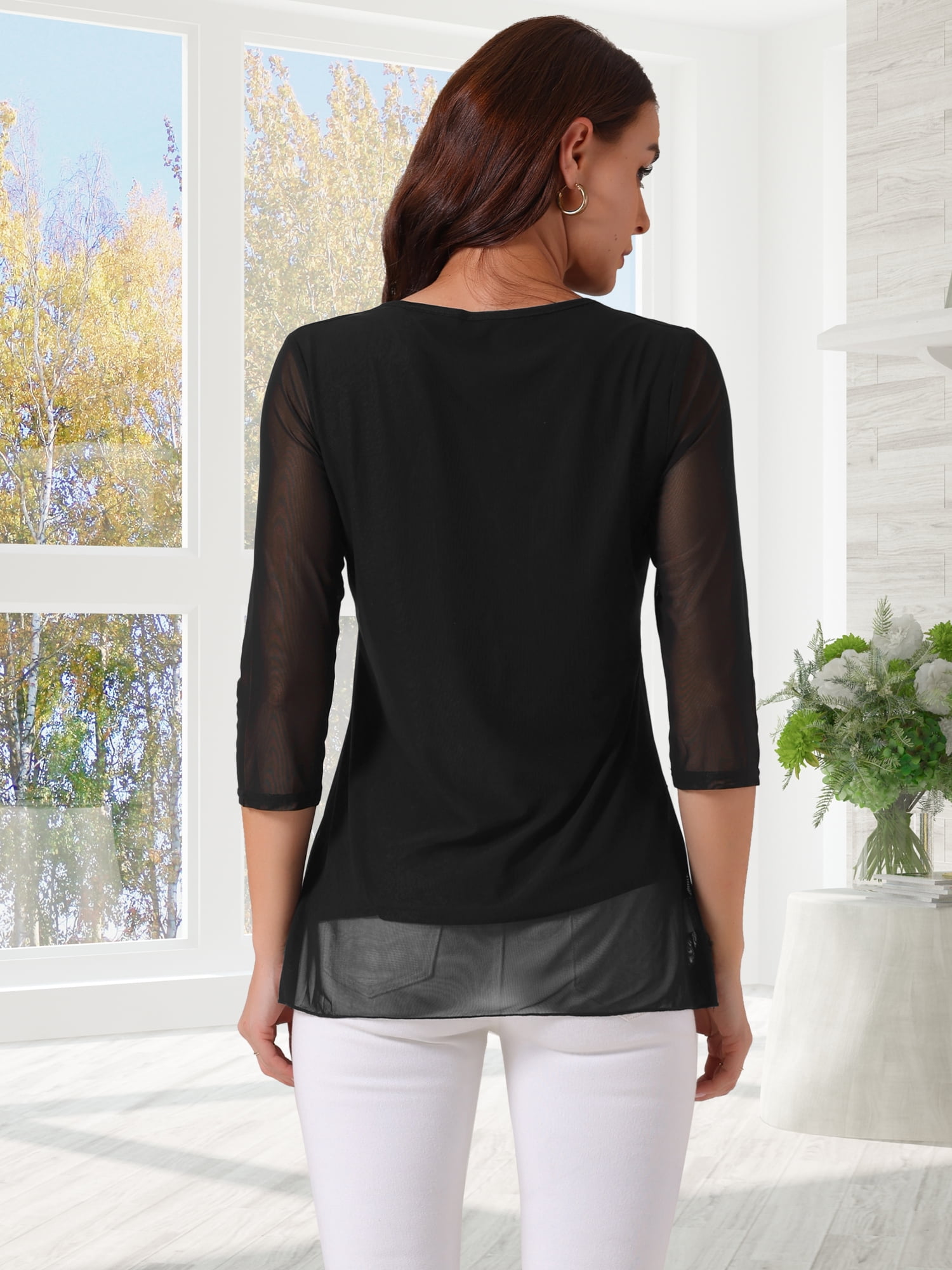 DARING DIVA 3/4 Sleeve Asymmetrical Hem Tunic Shirt S Black