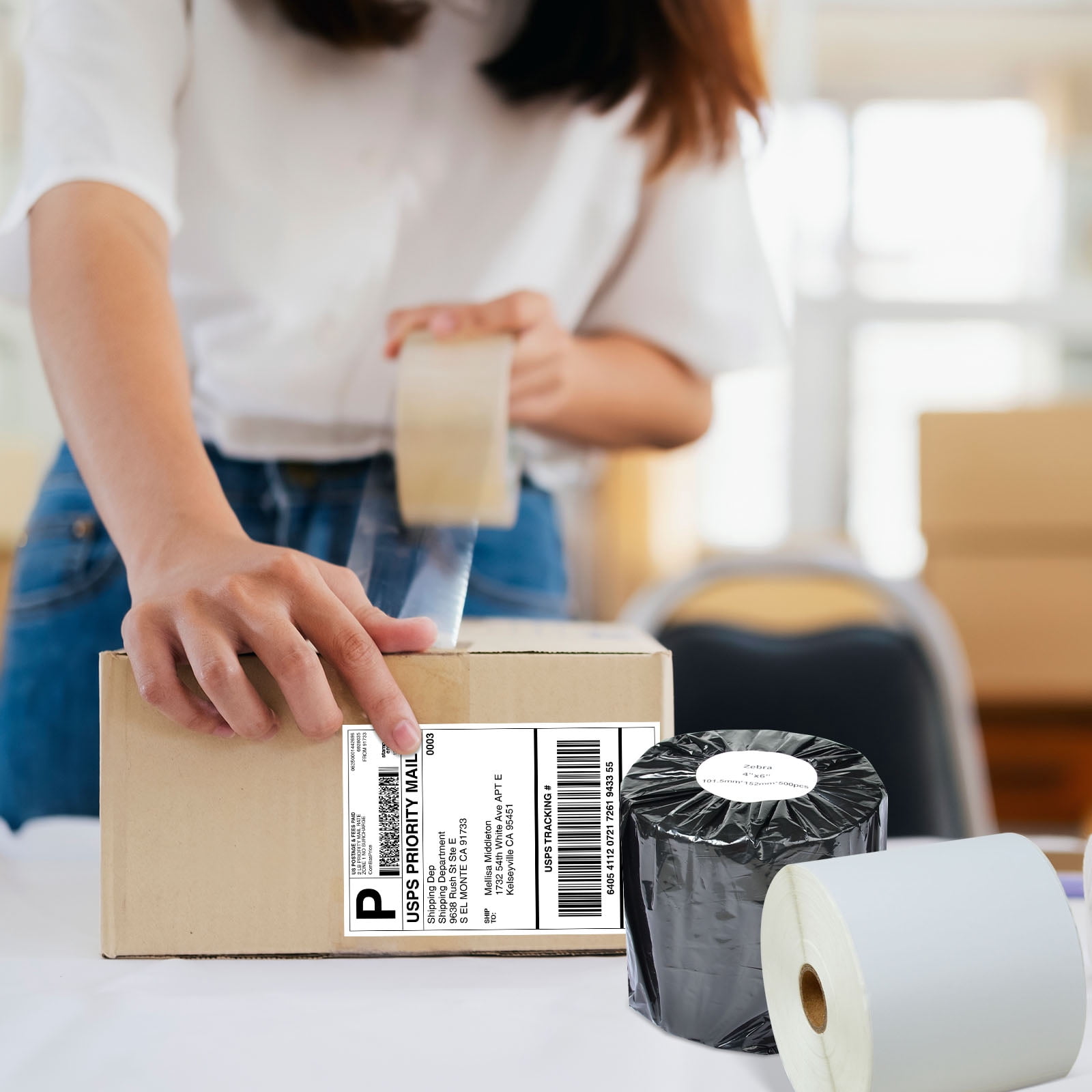 GREENCYCLE 2 Rolls (1000 Labels) 4 x 6 inch Direct Thermal Paper Label Shipping Address Barcode Labels Compatible for Zebra, Rollo and Most Other Thermal Label Printers