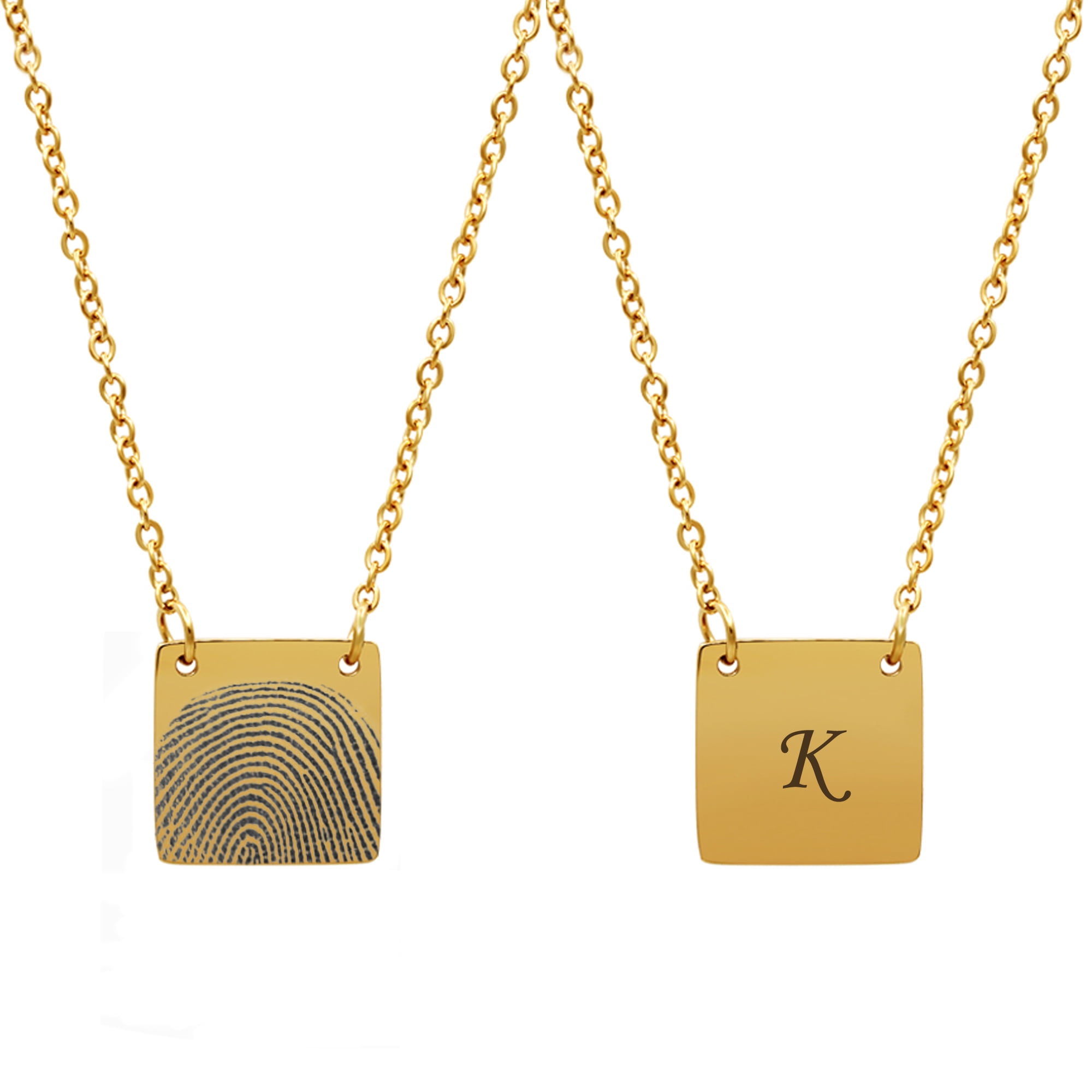 Personalized Custom Fingerprint Square Keepsake Necklace Stainless Steel Engraved Actual Fingerprint Thumb Print Pendant Jewelry with Gift Box [Gold]