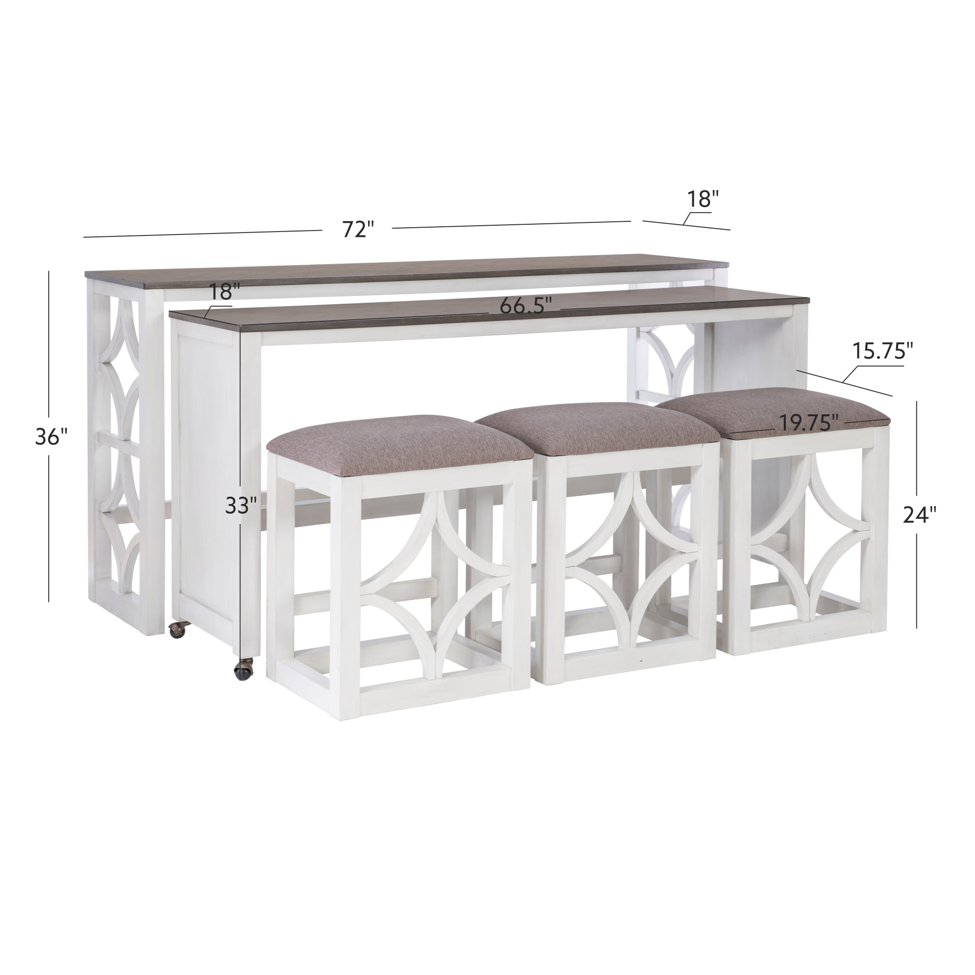 Powell Malfoy 5-Piece Nesting Console Table Set with 3 Stools, Antique White