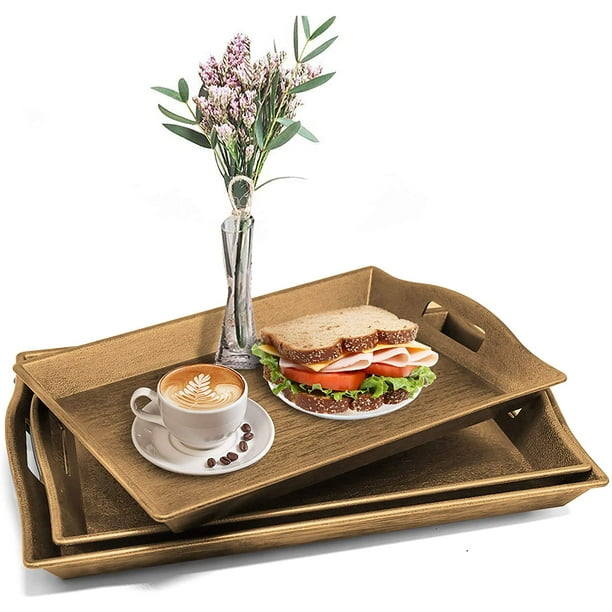 Set of 3 Large Serving Trays w/Handles Nesting Breakfast Serving Trays