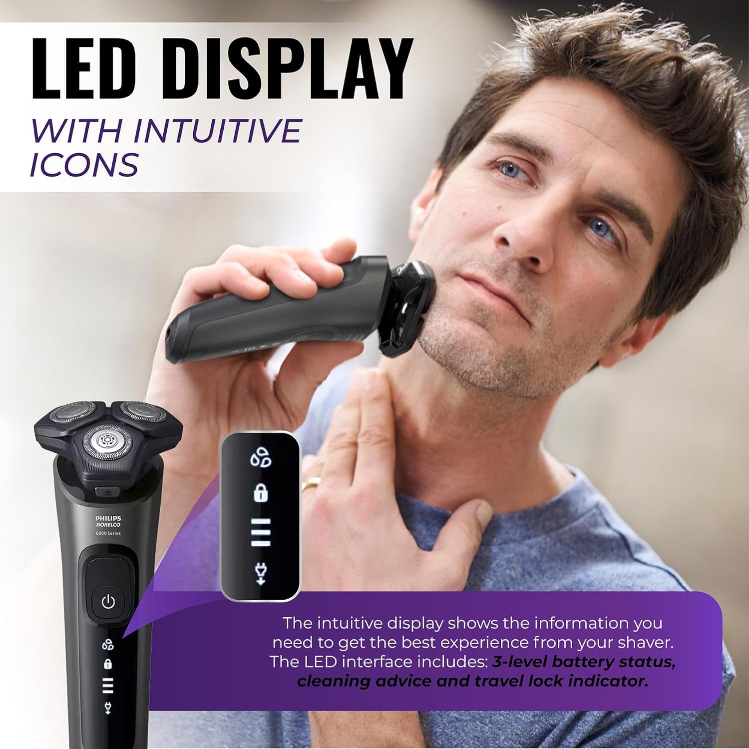 Philips Norelco Shaver 6600 with SenseIQ Technology, Series 6000.SkinProtect Blades, 360° Contour Heads and Smart Hair Sensor