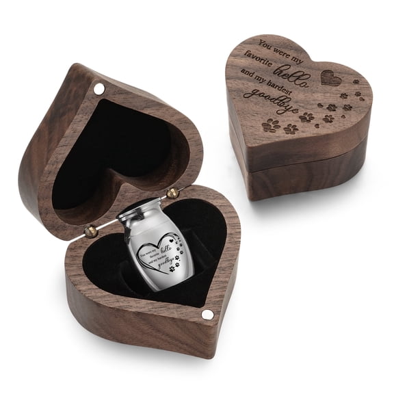 XIUDA Wooden Mini Memorial Small Urns for Ashes Stainless Steel Cremation Mini Urn with Black Walunt Box Funeral Heart Wings Keepsake Urn for Ashes