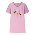 thumbnail image 6 of WREESH Cotton Linen Casual T-Shirt for Women Short Sleeve Sunflower Print V-Neck Pink, 6 of 6
