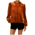 thumbnail image 5 of Womens Dressy Lace Tops Velvet Embroidered Pleated Blouses Crop Babydoll Shirt Long Sleeve Fall Clothes (XL, Orange), 5 of 6