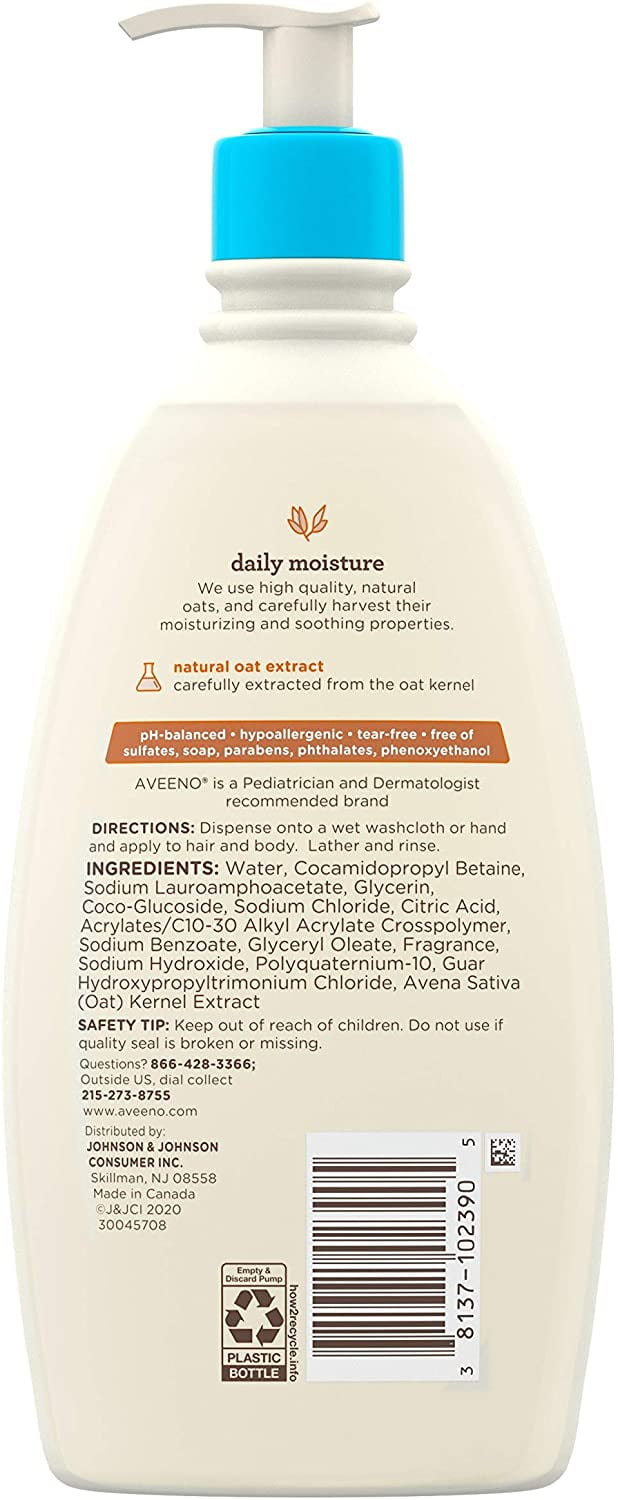 Aveeno Baby Daily Moisture Gentle Bath Wash & Shampoo with Natural Oat Extract, 18 fl. oz, Package may vary