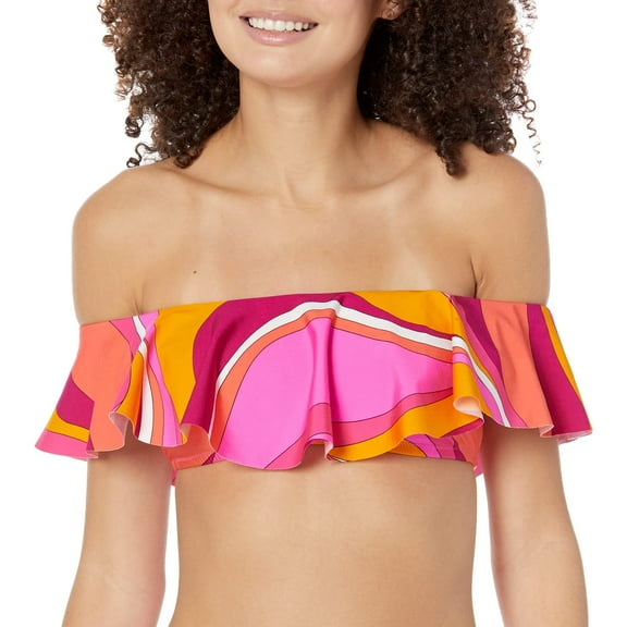 Trina Turk Women's Ruffled Off Shoulder Bikini Top Multi 6