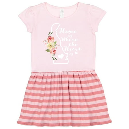 

Inktastic Delaware Home is Where the Heart is with Watercolor Floral Gift Toddler Girl Dress