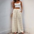 thumbnail image 3 of Summer casual trousers for women, high-waisted, loose-fitting, see-through lace wide-leg pants, 3 of 5