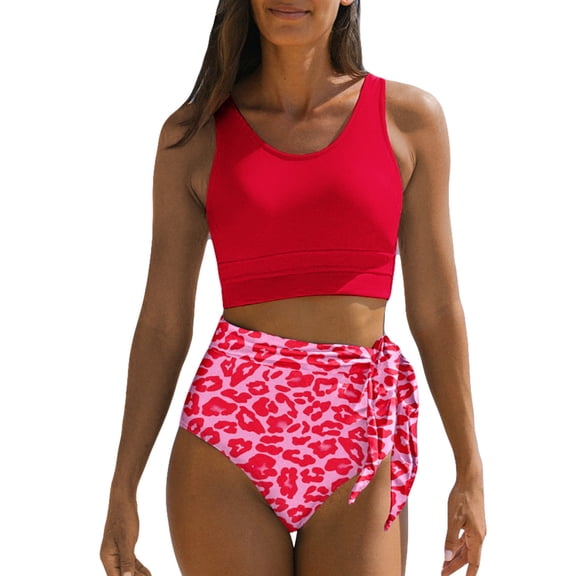 SHEWIN Women Bikini Sets Two Piece Swimsuits Floral Print Bathing Suits High Waisted Bikini Swimwear Racerback Tops with Bottom