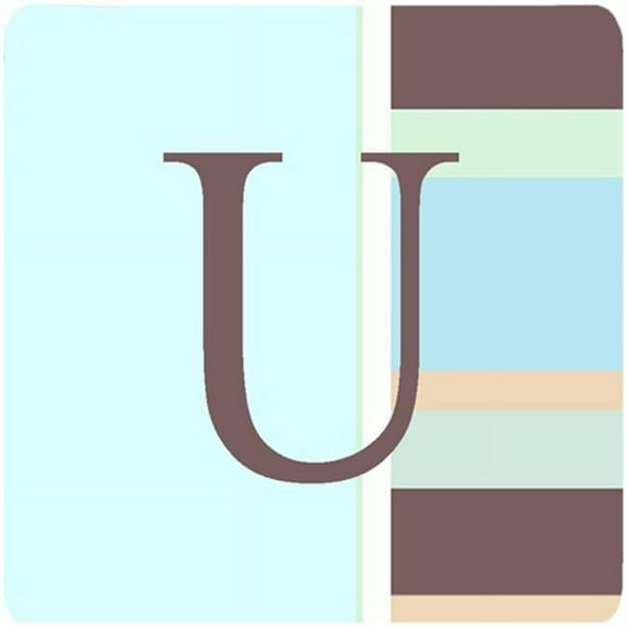 Monogram - Blue Stripes Foam Coasters Initial Letter U, Set Of 4