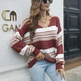 thumbnail image 2 of IROINNID Womens Sweater V-Neck Pullover Sweater Stripes Casual Short Length Long Sleeve Autumn and Winter Sweater, 2 of 9