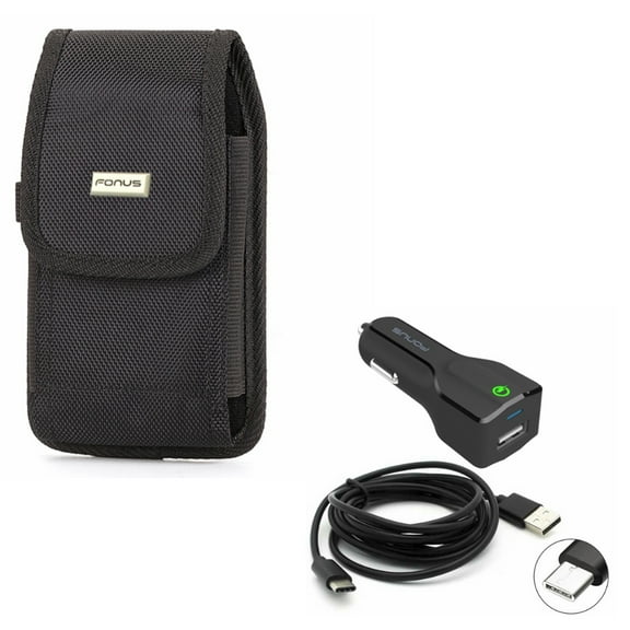 Compatible with Galaxy S10 - Rugged Durable Canvas Case w 24W Adaptive Fast Car USB Charger 6ft Type-C Turbo Cable Z9Z for Samsung Galaxy S10