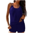 thumbnail image 2 of Tankini Swimsuits for Women Built-in Bra Double Spaghetti Straps Tiered Top with Boyshorts 2 Piece Bathing Suits Tummy Control Flattering Beachwear, 2 of 7