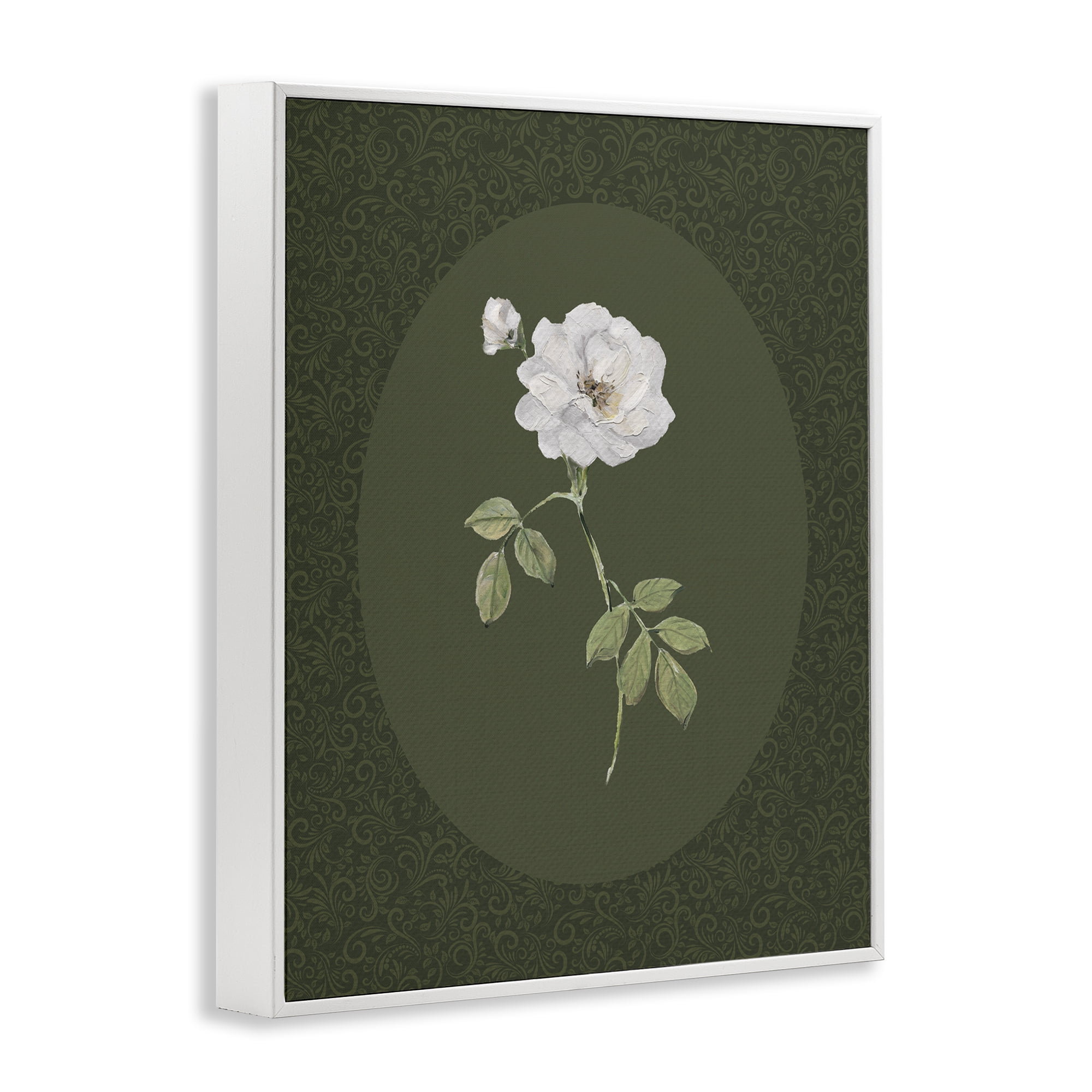 Stupell Industries White Rose on Emerald White Framed Giclee Art, design by Sally Swatland
