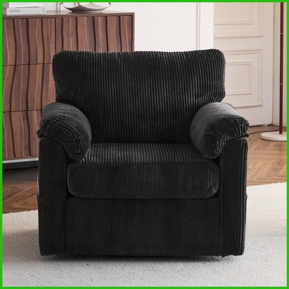 Oversized Swivel Chenille Lounge Chair - 33 Inch Single Armchair for Small Spaces, Living Room, Bedroom | Chenille | Cushion Back | Gray