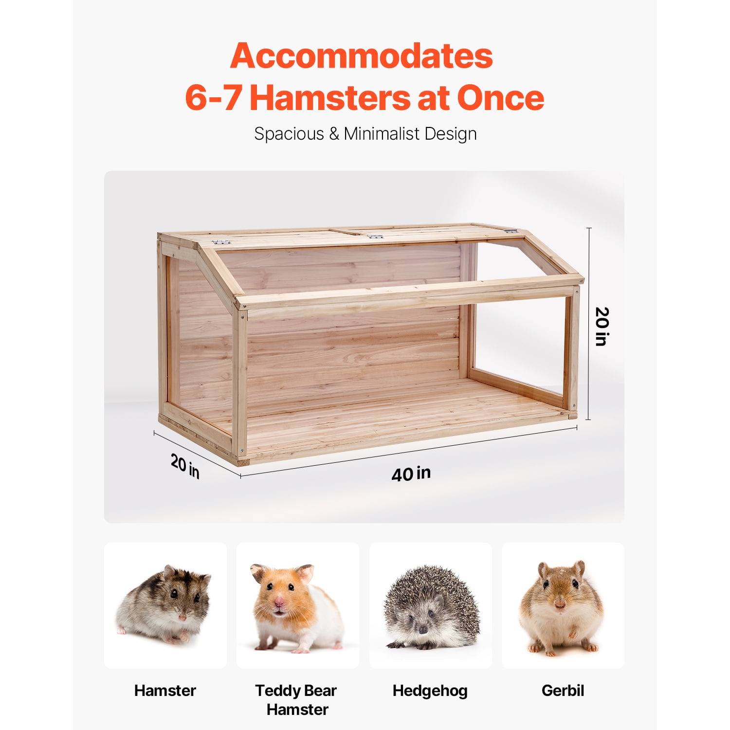 Favory Wooden Hamster Cage, Viewing 𝖧amster Habitat, Dwarf Hamster Cages with Openable Top, Ventilated Small Animal Cage, Pet Mouse Cage for Gerbils，Natural Wood40in x 20in x 20in