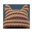 thumbnail image 3 of Xfvqtps Womens Beanie Y2K Cute Cat Ear Devil Horn Knitted Crochet Stripe Cuffed Windproof Coldproof Warm Fall Winter Soft Skull Cap Brown, 3 of 3