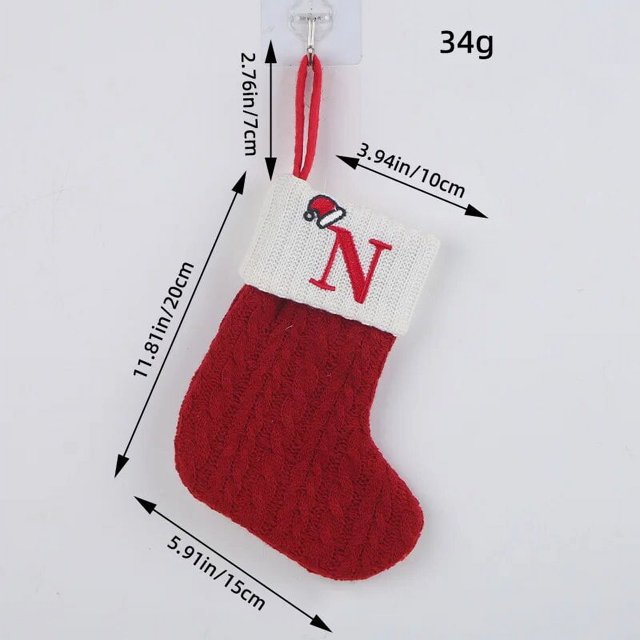 Medias de punto navideñas con letras, colgante de árbol de Navidad, decoraciones para el hogar, regalo de Navidad, alfabeto de copo de nieve, calcetines rojos
