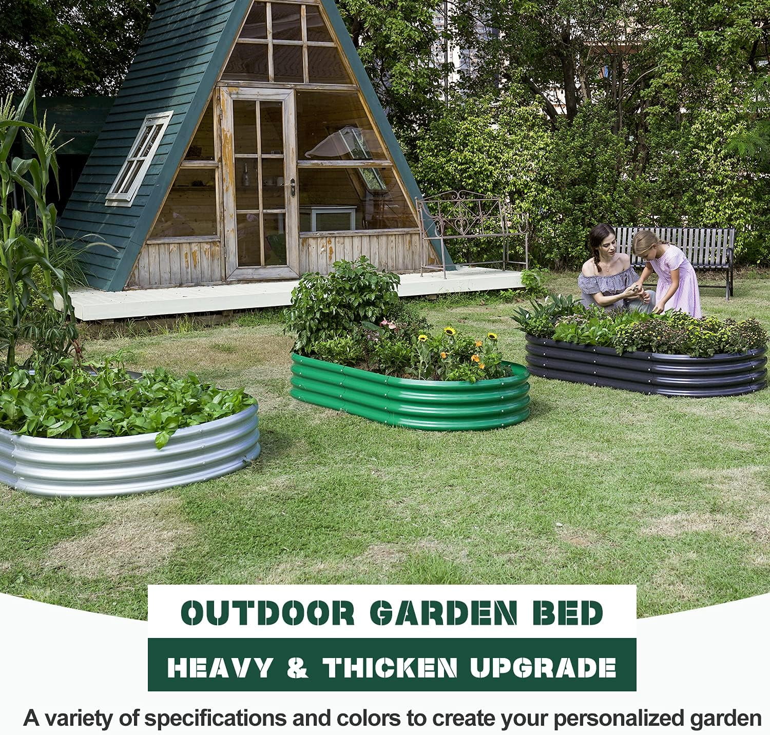 Land Guard 4ftx2ftx1ft Galvanized Metal Raised Garden Bed,Oval Planter Box Outdoor for Vegetables, Fruits and Flowers,Starlight Silver