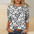 thumbnail image 4 of Hauts pour Femmes T-Shirt à Manches 3/4 à Imprimé Cœur de la Saint-Valentin à Col Rond Noir G, 4 of 6