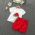 thumbnail image 2 of Hessimy Toddler Baby Girl Summer Clothes Letter Graphic Short Sleeve Shirt T-Shirt Tops + Casual Shorts Outfit Set,Statement Tee（Red,6-12 Months), 2 of 4