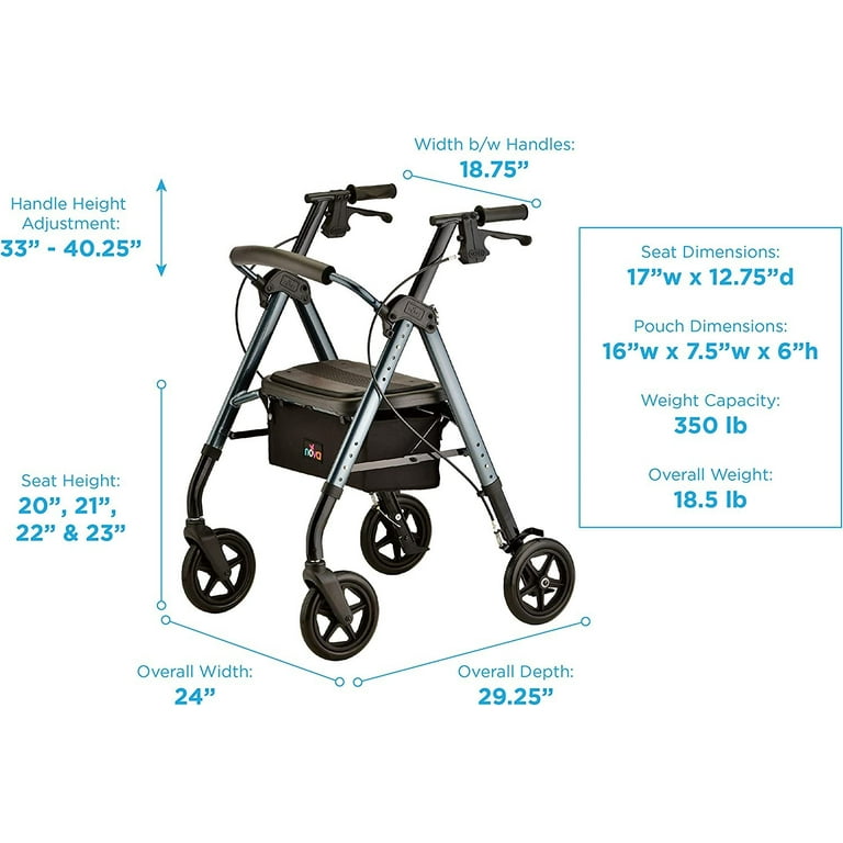 NOVA Star DX Rollator Walker with Wide Padded Seat, 8 Wheels, Fold Lock Feature, Rolling Walker with Adjustable Seat Height & 350 lb Weight Capacity, NOVA Star DX Rollator Walker with Wide Padded Seat, 8 Wheels, Fold Lock Feature, Rolling Walker with Adjustable Seat Height & 350 lb Weight Capacity,