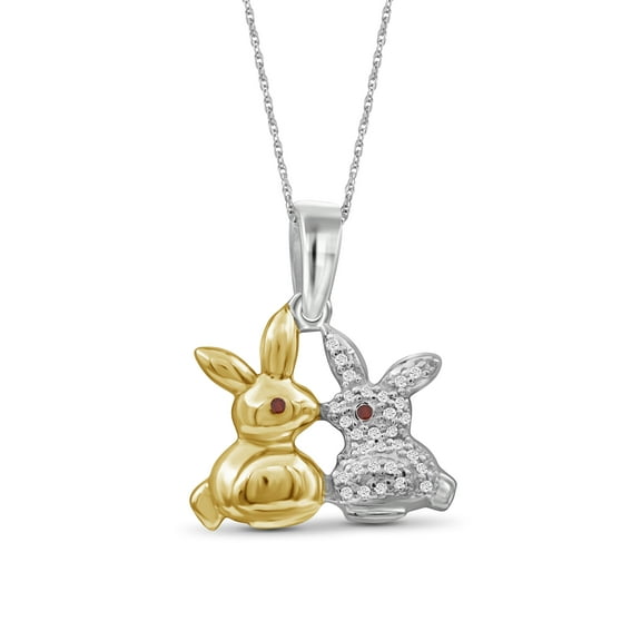 Silver Chain Necklace for Women – .925 Two Tone Sterling Silver Bunny Necklace with Sparkling Genuine Accent Red & White Diamonds – Chic, Stunning Silver Statement Necklace Gifts by JewelersClub