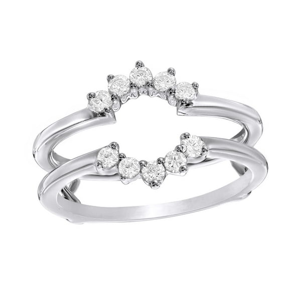 White Natural Diamond Flower Frame Solitaire Enhancer Ring in 10k White Gold (0.33 Cttw)